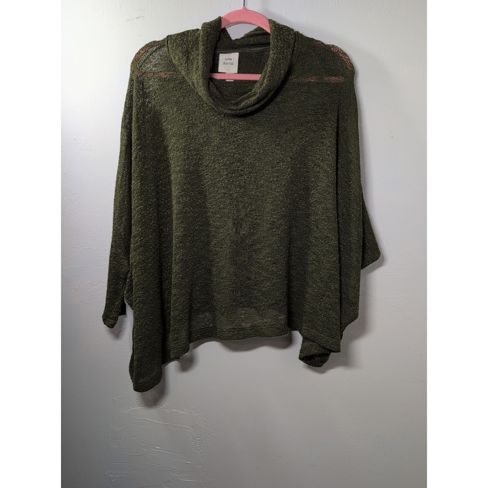 KNOX ROSE Womens Flowy Oversized Top XS Army Green Knit Cowl Neck Semi-sheer